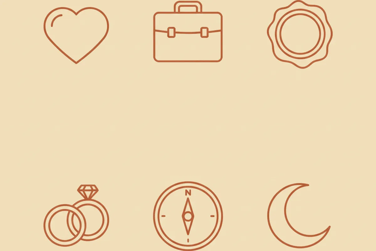 Icons representing love, career, yes-or-no, twin flame, destiny, and dream topics